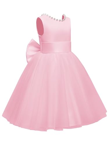 Flower Girl Dress Tulle Satin Pearls Knee Length A-Line First Communion Dresses for Girls Wedding Princess Ball Gown2