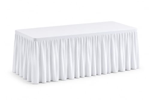 Image of Ruffle Table Cover White Microfiber 48x39 Inch (4x3 ft), Pack of 1 - Wrinkle Resistant Banquet Table Skirt, 30 Inch Height, 2.5 ft Drop for Wedding, Party & Event Decoration