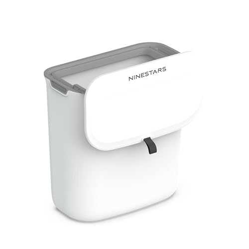 Ninestars Kitchen Compost Bin 1.8 Gallon - White Plastic - Indoor Compost Bins