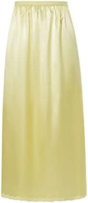 Edhomenn Women's Satin Half Slips Solid Color Long Underskirt Elastic Waist Inner Lining Midi Skirt Y2k Ladies Petticoats Under Dresses