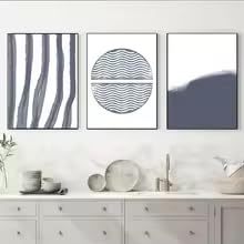 KEMEIQI Set di 3 poster astratti geometrici con linee blu, stampati su tela, stile nordico di lusso, perfetti per decorare pareti, uffici e casa (80x160 cm x 3/senza cornice).