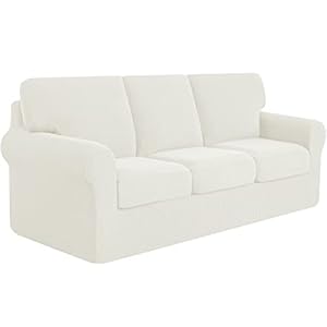 subrtex 7 Pieces Stretch Sofa Slipcover Sets Couch Cover Sets Backrest Cushion Covers Furniture Protector Collection Set for Oversize Sofa Loveseat Chair Slip Covers(Large, Cream / Off White)