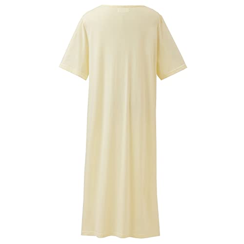 Keyocean Women Plaid Cotton Nightgowns, Soft Comfy Lightweight Elegant Ladies Nightdress, Tender Yellow, Large (L) #TOP1
