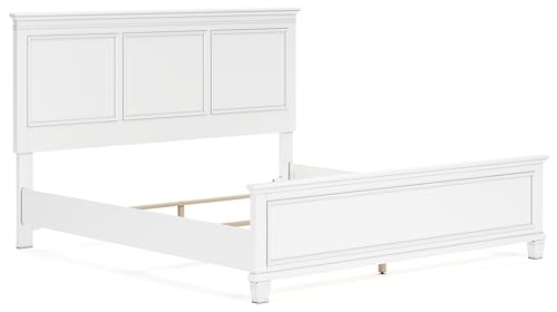 Image of Signature Design by Ashley Fortman Transitional King Panel Bed with Tapered Feet, Foundation or Box Spring Needed, White