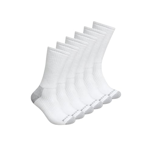 Red Wing Shoes Everyday Work Medium Weight Crew Socks, Stretchable Cotton/Nylon/Polyester Blend, White, 12-16 (6 pair)