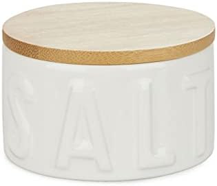 Balvi Flake Salt Cellar Salt White Colour with Bamboo Cap Ceramic/Bamboo