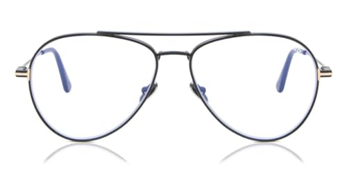 Brille Tom Ford FT 5800 -B 001 glänzend schwarz, t-Logo/blaue Blockgläser, Glänzendes Schwarz/Gold-Logo/blauer Block-001, 56