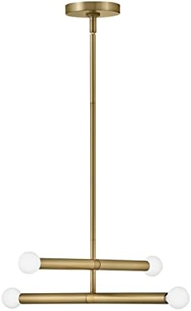 Lark Millie Four Light Convertible Pendant, Midcentury Modern, (2) Parallel Adjustable Arms, Double-Ended Candle Socket, Shown with G16.5 Bulbs, Lacquered Brass Finish