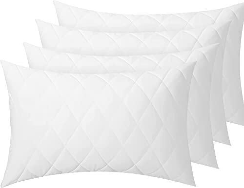 DreamNights Pillow Protectors 4 Pack Quilted Zipped (Standard Size - 50 x 75 cm) Quilted Pillow Protectors, Soft & Breathable Microfiber Pillowcase Protectors