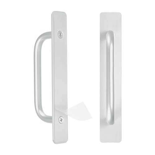 Image of M METERXITY 2-Pack Self Stick Barn Door Handles, 5.91Inch /150mm Length Aluminium Alloy Gate Handle with Double Sided Tape for Bathroom /Wardrobe /Closet, Sliding Door Handle with Plate [Silver]