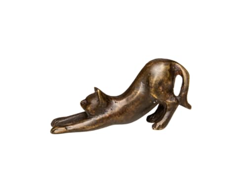 Bronze-Skulptur Katze | streckend | Mini | 6,5x2x3cm | Tierfigur aus Bronze | handgefertigt