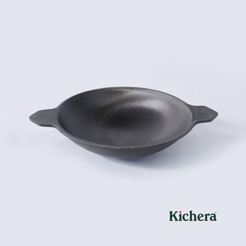 Image of Kichera Pre-Seasoned Cast Iron Polished Appa Chatti |Appam Pan | Appam Patra | Kallu,100% Toxin-Free, Naturally Non-Stick, 8.7Inch /22Cm,1.5Kg, 1 Litre