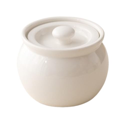 Olla de cerámica, olla de cerámica con tapa, olla japonesa, olla china, cuenco para servir sopa (350 ml, blanco)