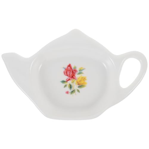 Garneck Porte-Sachet de Thé en Céramique Forme Théière 1 Pièce Plat Réutilisable pour Sachets de Thé Support Pratique pour Cuillère Résistant à la Chaleur Accessoire la Cuisine