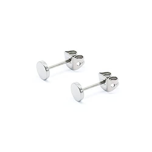 Artskin G23 Pendientes de titanio con puntos planos para mujeres hombres niñas 5 mm pendientes hipoalergénicos redondos de plata para orejas sensibles (5mm, Silver)