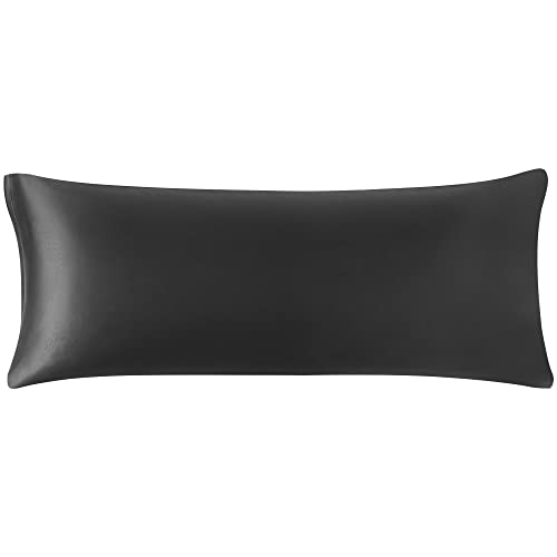PiccoCasa Satin Body Pillowcase for Hair and Skin Luxury Silk Satin Long Pillow Cover Smooth Soft Satin Body Pillow Cover with Zipper Closure Black 4ft