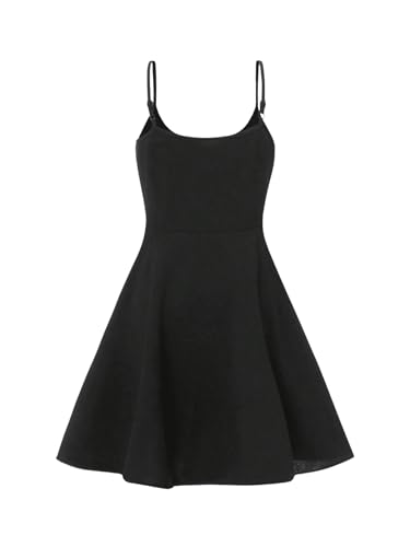 OYOANGLE Girl's Spaghetti Straps Cami Dress Solid High Waist Flared Knee Length Dresses2