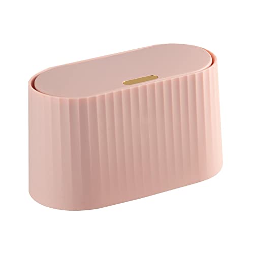 Duiaynke Mini cubo de basura, papelera de papel, papelera de escritorio con tapa para el hogar, oficina, tocador, mesa, dormitorio, baño (rosa)