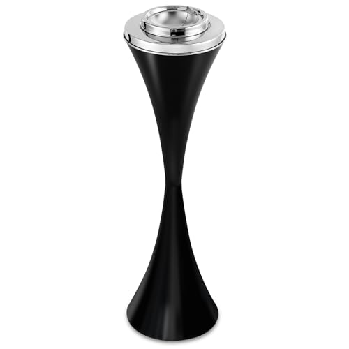Floor Standing Ashtray with Lid, 24' Standing Ashtray, Outdoor Windproof Cigar Butt Ash Tray, Detachable Ash Tray Stand, Easy to Clean Tall Ashtrays, Stable Ashtrays for Outdoor or Indoor Use Black