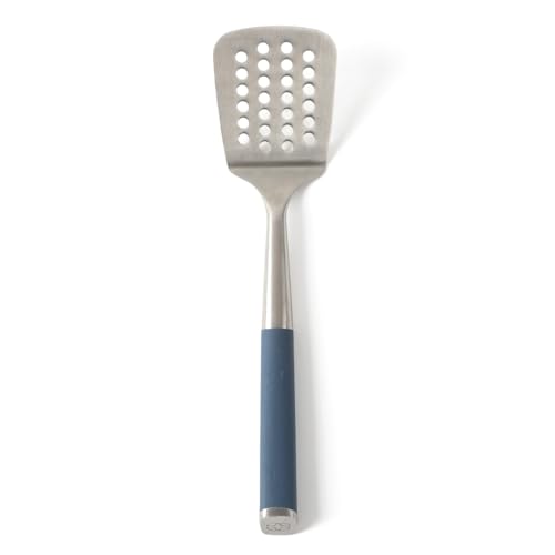 Image of Calphalon Slotted Turner, Kitchen Flipping Spatula, Slotted Spatula, Stainless Steel Turner with Silicone Heat Resistance Handle, Nonstick-Safe Spatula for Draining and Flipping (Navy)