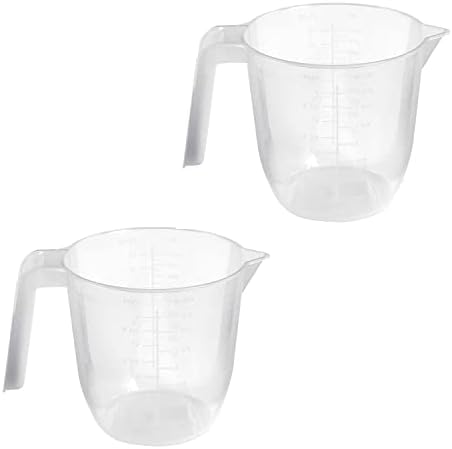 Set of 2 Plastic Lightweight 1L Measuring Jugs, Sturdy and Hardwearing, Easily Storable and Stackable, Measuring Scale Markings on The Side in ml and Ounces, BPA Free (1L Two Pack)