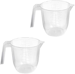 Set of 2 Plastic Lightweight 1L Measuring Jugs, Sturdy and Hardwearing, Easily Storable and Stackable, Measuring Scale Markings on The Side in ml and Ounces, BPA Free (1L Two Pack)