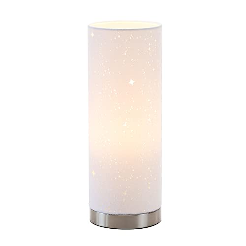 Desk Lamp Bedside Lamp With Silver Base Cute Nightstand Uplight Table Lamp For Bedroom,Kids Room Modern Accent Lamp With Star Pattern Ambient Lights White Fabric Shade #TOP5