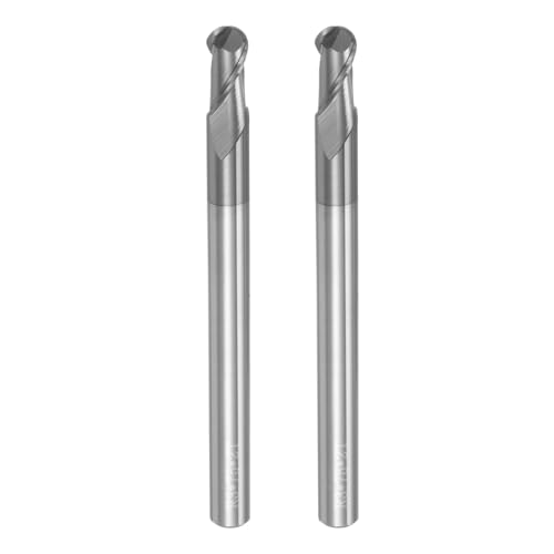 sourcing map 2pcs Ball Nose End Mills CNC Router Bits, 3mm (1/8) Radius Solid Carbide AlTiN Coated 2 Flutes HRC45 6mm (1/4) Diameter 6mm (1/4) Shank Cutter Milling Tools