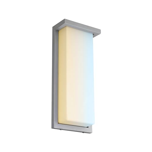 Image of Sunlite 81482 14 inch Modern LED Wall Sconce Light, Outdoor Fixture, Adjustable 3 CCT 3000K-5000K, 20 Watts, 1100 Lumens, Opal Shade, Brushed Nickel Frame, Indoor For Bathroom, Garage, Hallway & Entryways