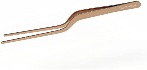 CREATIVECHEF 8 Inch Curved Stainless Steel Precision Kitchen Cooking Multi-function Tweezers Culinary Offset Tweezer Tongs (Curved, copper)