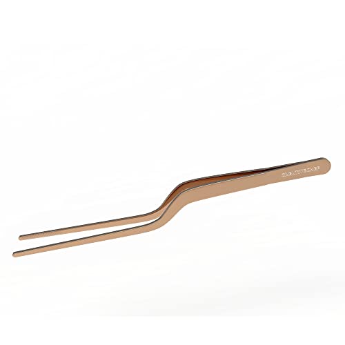 Creativechef 8 Inch Curved Stainless Steel Precision Kitchen Cooking Multi-Function Tweezers Culinary Offset Tweezer Tongs (Curved, Copper) #TOP2