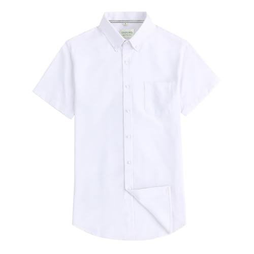 Men's Cotton Oxford Shirt Short Sleeve Button Down Business Casual with Chest Pocket for Gifts