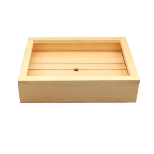 GEGEBOMTXO 木製 ネタ箱 目皿 木製寿司箱 サーモン刺身盛り合わせディスプレイボックス アクリル製 フタ付 保存容器 多種サイズあり 寿司屋 キッチン ホテル レストラン 家庭用 業務用 (S(フリップカバー))