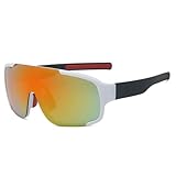 keynoyin Bicicletas para hombre y mujer, gafas de sol resistentes al viento, gafas de sol deportivas para ciclismo, marco blanco, patas negras, membrana roja
