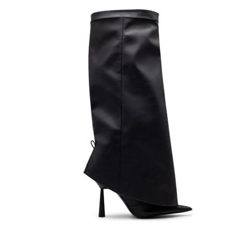Image of Goolita Fold Over Boots For Women, Pointed Toe Stiletto Heel Knee High Boots Fashion Comfortable Slip On Tall Boots