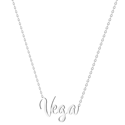 various Collar Nombre Vega Acero Inoxidable-Colgante Nombre Personalizado Plateado para Collar Mujer-Regalos Personalizados para Mujer Madres Niña Parejas, Mejor Amiga