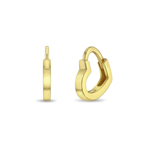 925 Sterling Silver Yellow Gold Flashed Polished Heart Shaped Huggie Hoop Earrings For Girls & Teens - Heart Shaped Hoops For Young Girls