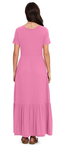 Image of VIISHOW Women's Short Sleeve Maxi Dress 2026 Summer V Neck Knit Loose Plain Empire Waist Casual Dresses with Pockets