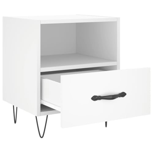 Table de nuit avec tiroir et compartiment ouvert en bois d'ingénierie blanc - 4