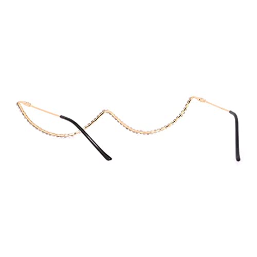 Naimo No Lens Sparkling Crystal Eyeglasses Diamond Decor Metal Half Frame Retro Sunglasses Women Glasses Without Lens - Thumbnail 6