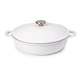Casserole Dishes with Lid Oven Proof – Non Stick Shallow Dutch Oven – Induction Cooking Pot – Oven Safe Aluminium Stockpot – 3.9L, 28cm, Cream – by Nuovva