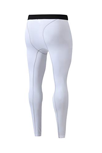 Nooz Men's Fleece Lined Cool Dry Powerflex Compression Baselayer Pants Legging Shorts Tights - (White, X-Large) #TOP1