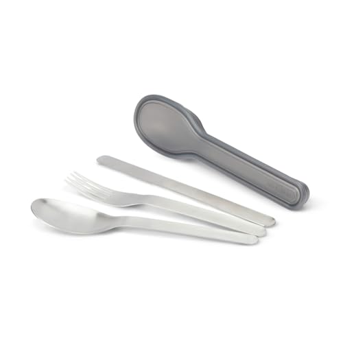 BLACK + BLUM - Set de 3 Couverts Nomades en Acier Inoxydable - Couteau, Fourchette et Cuillère Emboîtables - Étui de Protection - Lavable au Lave-Vaisselle