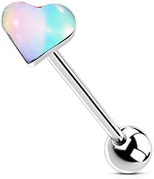 316L Surgical Steel Enamel Heart Tongue Ring for Women 14G Tongue Piercing Barbell Cute Colorful Tongue Piercing Jewelry