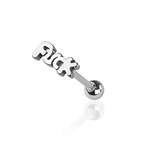 BlackAmazement Piercing de langue en acier inoxydable 316L avec inscription « F-U-C-K » - Argenté/doré - Pour homme et femme, Acier inoxydable