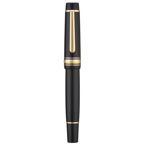 Stylo-plume à piston en résine noire et dorée avec une plume de taille moyenne M