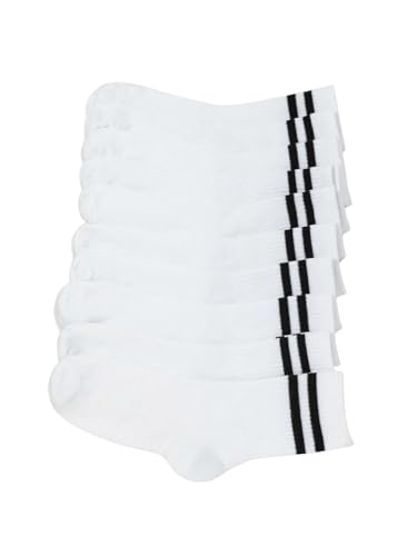 Image of OYOANGLE Women's 9 Pairs Casual Striped Graphic Crew Socks Cute Above Ankle Socks White 40-43