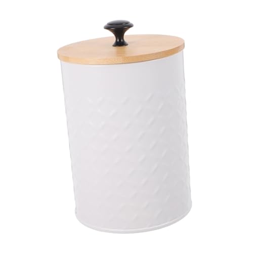 Amosfun Tanque De Almacenamiento De Granos De Café Recipientes Metálicos Con Tapas Herméticas De Bambú Botes Blancos Para Encimera Para Guardar Café Arroz y Dulces Cocina