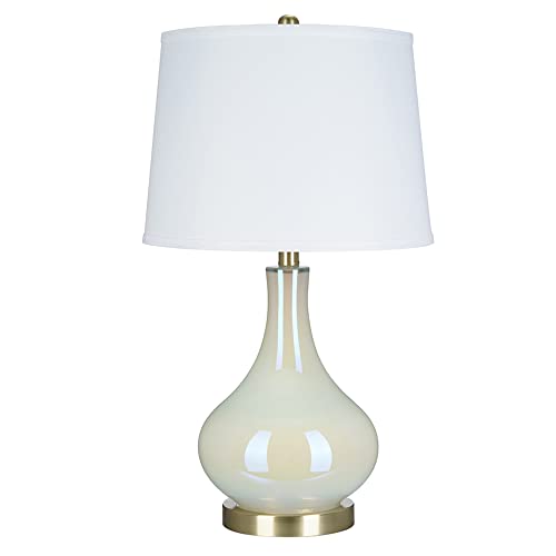 Best Quality 🔥 Catalina 21537-000 Transitional Iridescent Glass Gourd Table Lamp, 25.5", White