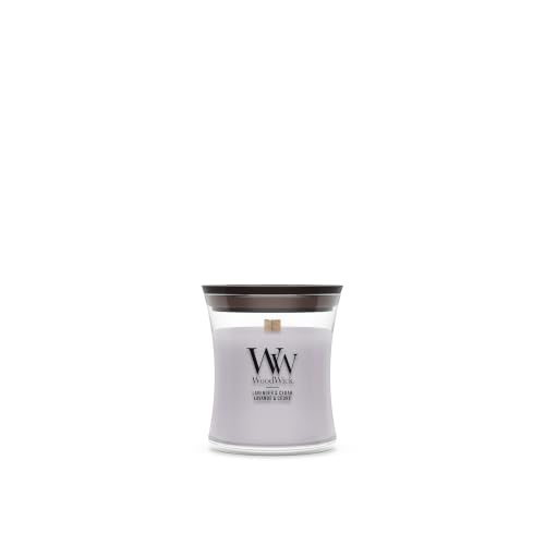 WoodWick Scented Candle with Crackling Wick | Lavender & Cedar Mini Hourglass Candle | Up to 20 Hours Burn Time | Perfect Gifts for Women